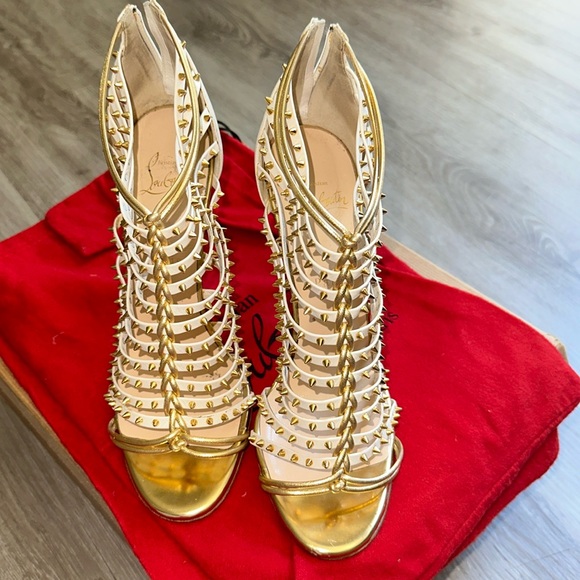 Christian Louboutin Shoes - Final price drop‼️Christian Louboutin white gold spiked leather stilettos